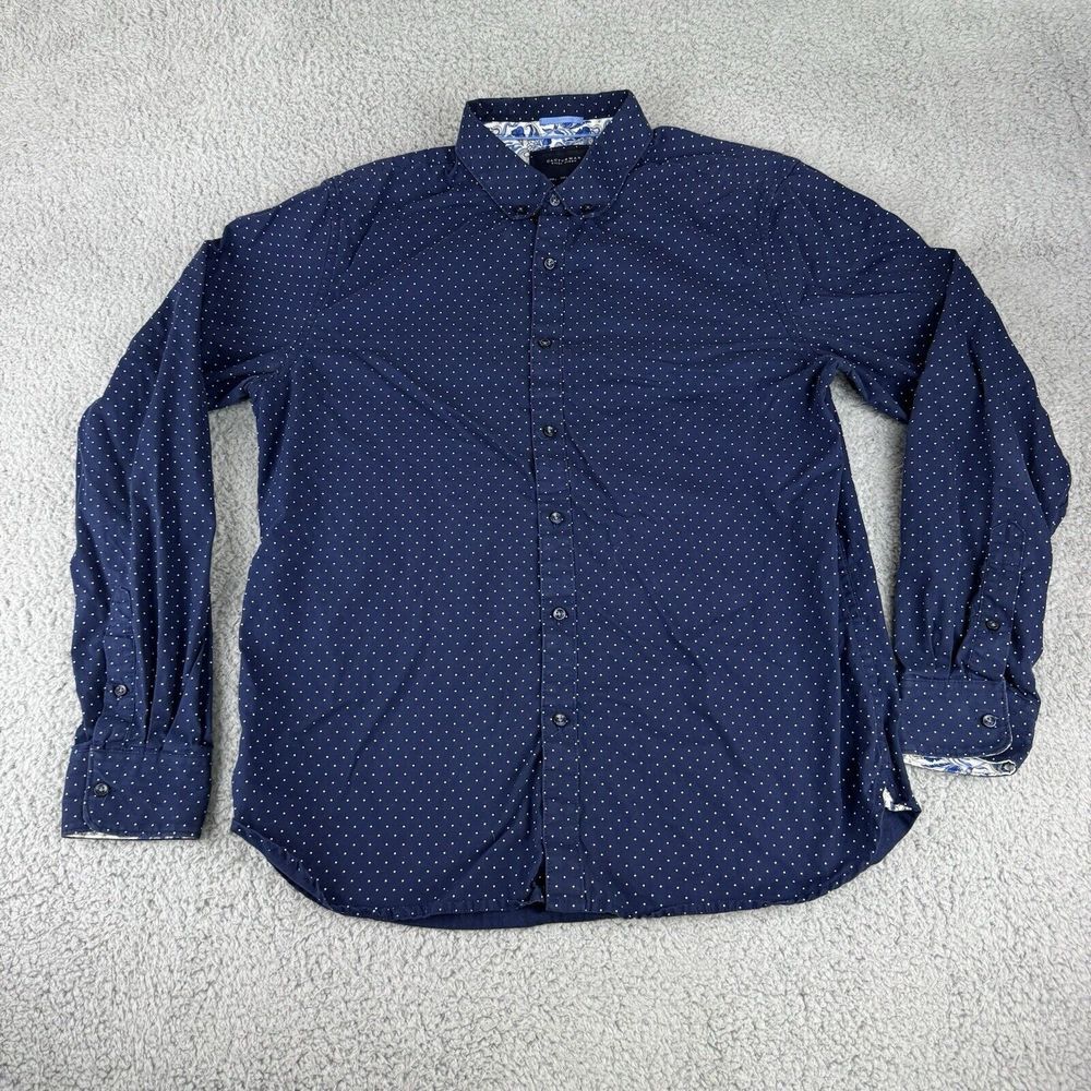 Cactus Man Ricky Singh Shirt‎ Mens Large Blue Polka Dots Button Down Long Sleeve